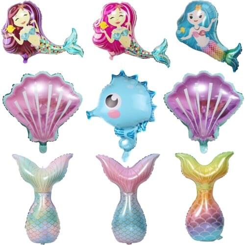 New Navy Aluminum Foil Balloon Mermaid Dolphin White Shark Shell Kids Birthday Party Decoration Inflatable Baby Shower Globos