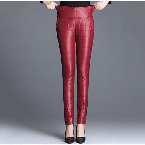 2019 Autumn Winter Double-side Down Cotton Pant Thicken Women High Waist Pencil Pants Cotton-padded Warm Skinny Trousers