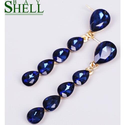 Shell Bay Fashion Blue Glass Dangle Earrings Rhinestone Crystal Earring For Women Red White Earrings Bride Wedding Gift Jewelry