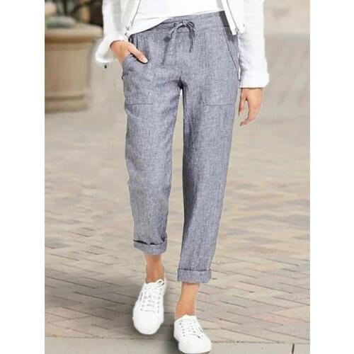 Womens Loose Cotton And Linen Casual Pants Fashion Streetwear Korean Style Casual Trousers