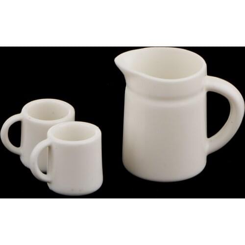 1:12 Scale Plastic 3pcs White Dolls House Miniature Tea/Coffee Cup & Pot Set