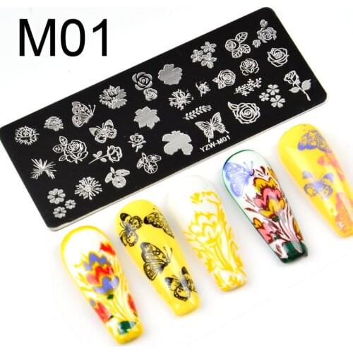 1PC Butterfly Flower 10*4cm Nail Art Templates Stamping Plate Design Animal Glass Temperature Lace Stamp Templates Plates Image