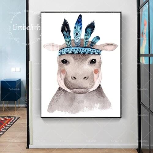 1 Pieces Cartoon Cute Animals With Feathers Wall Posters For Kids Childrens Living Room Home Decor HD Canvas Paintings Pictures