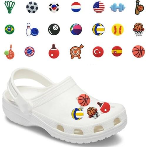 1PCS Balls PVC Shoe Charms Accessories Shoe Decorations Sport Basketball Football Soccer Flag Ornaments Jibz Kids Adult Gift