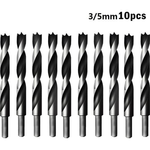 10pcs 3mm 5mm High Carbon Steel Wood Woodworking Tool Straight Shank Twist Three Brad Point Drill Bit Wood Working Twist Drill