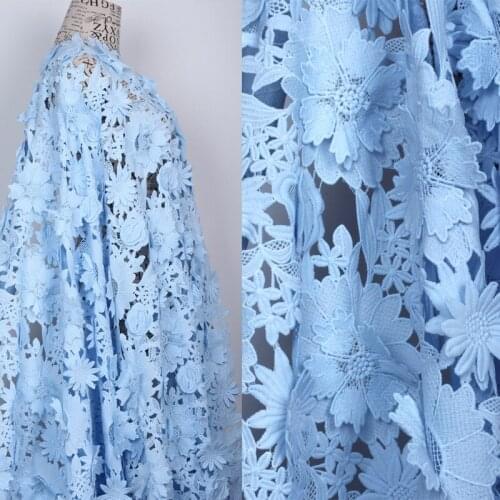 2Yards 3D Flower High Quality Nigerian Wedding African Lace Fabrics Skyblue Applique Guipure Cord Lace Fabric For Party Dresses