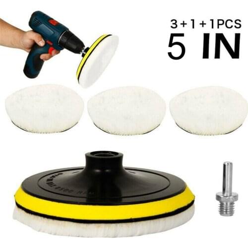 5Pcs 5 Inch Car Polishing Disc Buffing Waxing Wool Wheel Polishing Pad For Car Polisher Drill Adapter