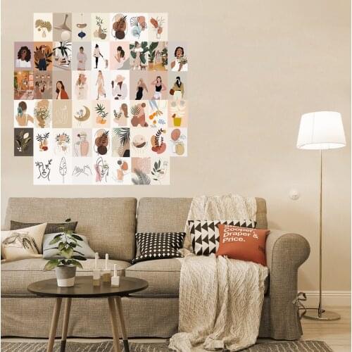 50Pcs Nordic Art Style Series Picture for Wall Collage Abstract Oil Painting Masterpiece Set Postcard Wall Paper for Room Decor