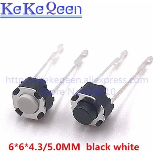 500pcs 6*6*4.3mm / 6*6*5mm 2pin Tactile Tact Push Button Switch 6x6x4.3mm/6x6x4.3mm 2p Vertical Round Micro Switch Free shipping