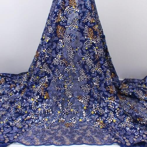 XIYA African Lace Fabric 5 Yards Quality Embroidery Nigerian Robe Sewing Material Ankara Wax Sequin Lace Fabric 4145B
