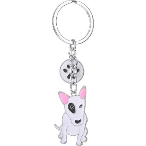Keychains Cute Bull Terrier Keychains Dog Animal Pendant Key Chain Woman Luxury Key Rings Holder DIY Metal Keychain Keys gifts