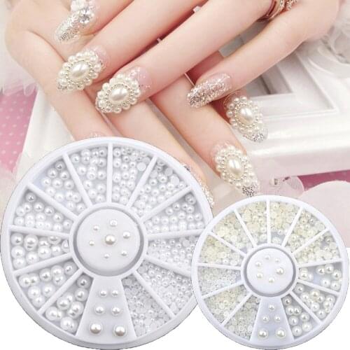 Mixed Size DIY 2/3mm Half Round White Pearl Beads Nail Rhinestone Wheel Nail Art Decoration Beauty Tools Jewelry Manicure Tools
