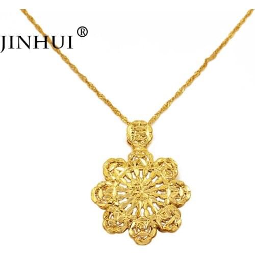 JINHUI fashion New women gold color Flowers necklaces pendant 2mm 45cm gold chain Giving girl Friend gifts Party wear Jewelry
