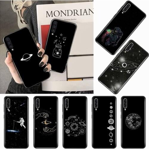 Black White Moon Stars Space Astronaut Phone Case For Samsung galaxy S 9 10 20 A 10 21 30 31 40 50 51 71 s note 20 j 4 2018 plus