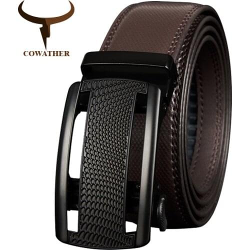 COWATHER Cow Genuine Leather Belts for Men High Quality Cowhide Leather Automatic Male Belt Vintage Metal Buckle Belt 110-130cm