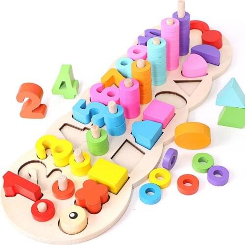 Children Wooden Toys Montessori Materials Learn To Count Numbers Matching Digital Shape Match Early Education Teaching Math Toys
