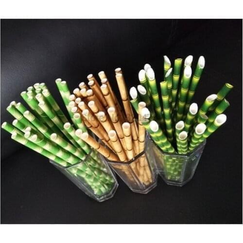 DHL 200set 25pcs/set Bamboo Pattern Paper Decoration Wedding Party Supplies Straw