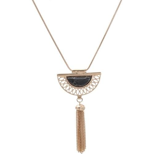 2019 New Hollow out Semicircle stone snake chain Tassel Long necklaces & pendants