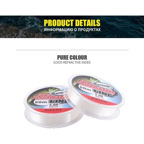 Hot Selling Fluorocarbon Fishing Line 50m Transparent/Pink Super Strong Carbon Fiber Leader Line For Fishing Gear Tackle