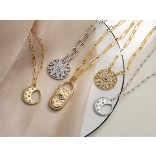 HECHENG,Eyes Necklace,Moon Sun Chain Statement Stainless Steel Choker Necklace,For Women Fashion Star Pendant Necklace