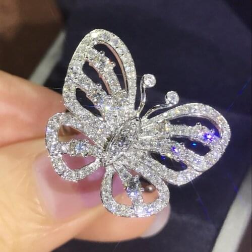 Cute Bling Zircon Stone Butterfly Silver Color Rings for Women Wedding Engagement Ring Fashion Jewelry 2019 NEw