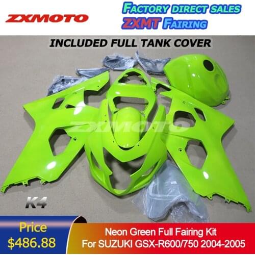 ZXMOTO Motorcycle Full Fairing Kit Fender Body Parts ABS Plastic Bodywork For SUZUKI GSX-R 600 750 2004-2005 K4 04 05 Neon Green