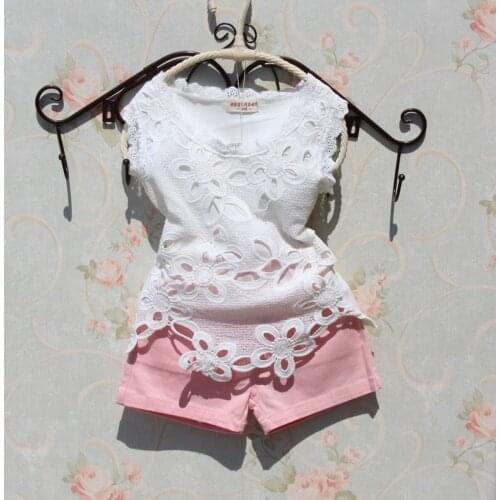 2019 Summer girls clothing sets kids clothes lace cotton vest+shorts two-piece suit girls clothes children clothing set age1-15Y