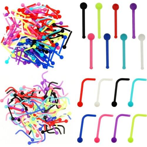 HONGTU 8pcs/lot 2mm Colorful Acrylic Nose Rings 20g L-Nose Stud Bar Pin Nostril Piercing Flexible Women Piercings Body Jewelry