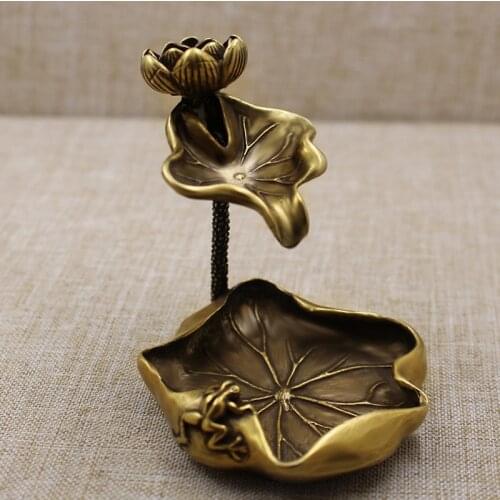 Retro Brass Lotus Backflow Incense Holder Scented Candle Holder Religiou Utensils Home Tea Ceremony Ornaments Paperweight Center