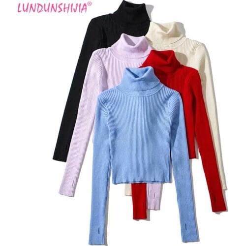 LUNDUNSHIJIA 2020 Autumn Winter Sweaters Women Long Sleeve Turtleneck Pullover Women Basic Slim Sweater Knitting Top Female