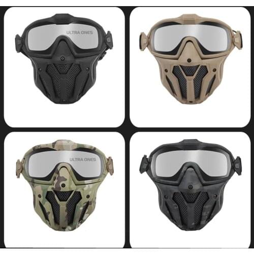 Tactical Half Face Mask + Goggles Set Detachable Military Hunting Airsoft Paintball Full Face Protect Masks with Micro Fan