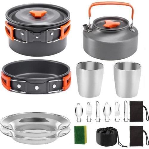 Camping Cookware Kit Outdoor Aluminum Cooking Set Picnic Water Kettle Pan Pot Set Camping Cookware BBQ Tableware Equipment
