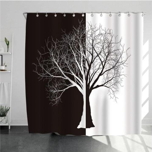 Nordic Style Bathroom Waterproof Curtains Black And White Tree Shower Curtains With Hooks Home Decoration 3D Print Bath Curtain