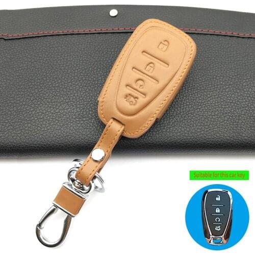 Latest top layer leather car key cover case set for Chevrolet Cruze Malibu 2016 XL Camaro Remote keyless 4 buttons key shell
