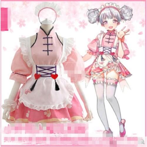 New Japanese cherry blossom kimono cosplay costume Xiaoqiao Daqiao maid costume cos costume loli lolita dress R