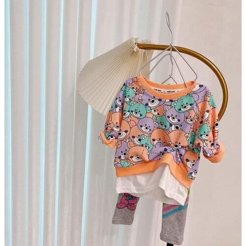 Autumn Girls sets sweater sports top+legging two pieces sets cute bear baby girl clothes 1-6Y Pink and orange