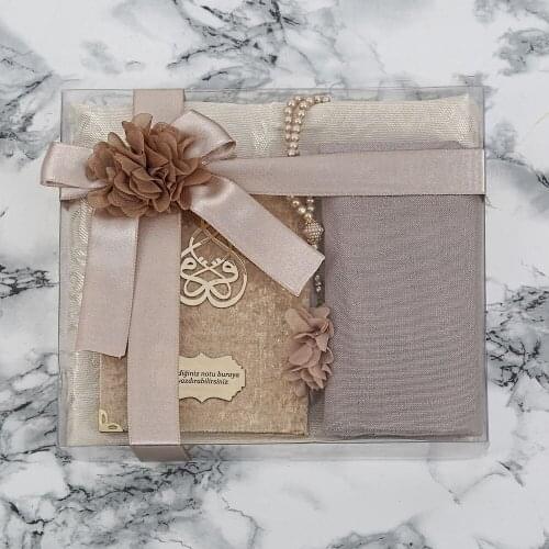 GREAT GIFT Mevlüt gift Velvet Covered Book of Yasin, Prayer Rug, Shawl, Pearl Rosary, Acetate Box Gift Box Gift FREE SHİPPİNG