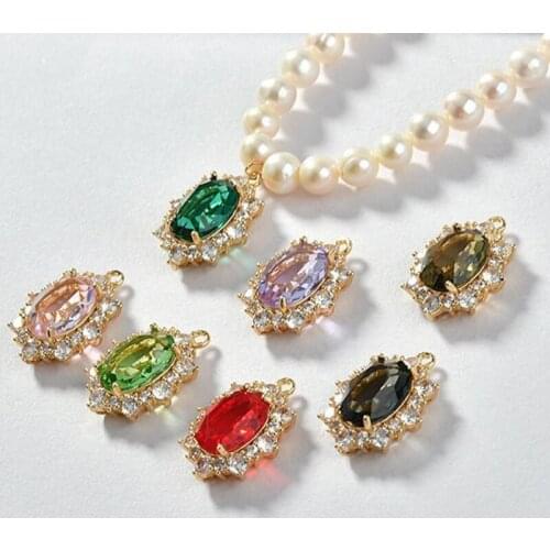 Real Gold Plated Copper Zircon Crystal Palace Oval Earrings Charms Necklace Pendants DIY Findings Jewelry Making Accessories