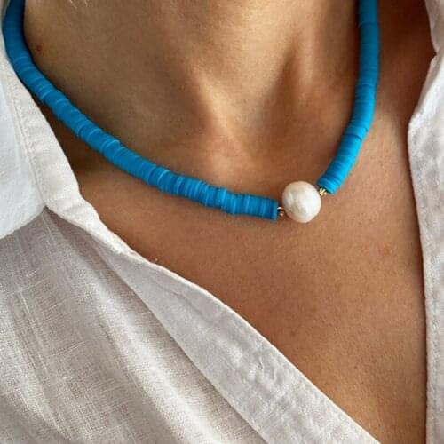 Bohemian Freshwater Pearl Necklaces Colorful Silicone Polymer Clay Beaded Choker For Man Women Beach Jewelry Gift Wholesale 2021