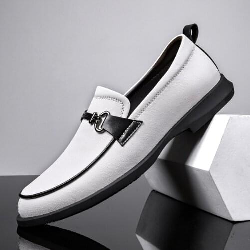 Canvas Leather Shoes Men Casual Luxury Brand Handmade Penny Loafers Men White Business Formal Shoes