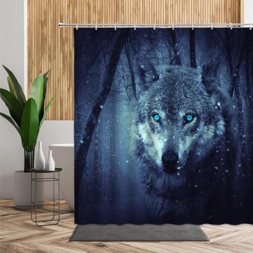 Wolf Forest Snow Night Scenic Shower Curtain For Bathroom Decor Personality Wild Animal Living Room Hanging Fabric Bath Curtains