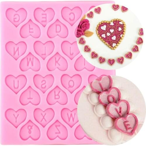 Heart Shaped Letter Silicone Mold Cake Border Fondant Mould Candy Clay Chocolate Molds Cupcake Topper Cake Decorating Tools