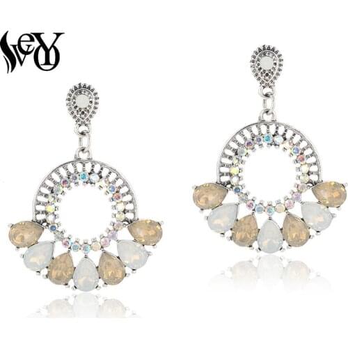 VEYO Fashion Round Hollow out AB Color Rhinestone Acrylic Water Drop Earrings for Women Jewelryn New Gift