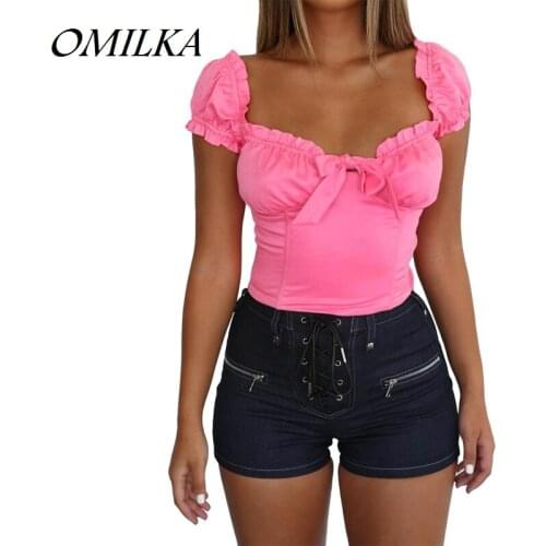 OMILKA 2019 Autumn Women Midi Waist Jeans Bandage Jeans Shorts Sexy Denim Blue Club Party Skinny Zipper Ladies Shorts Trousers