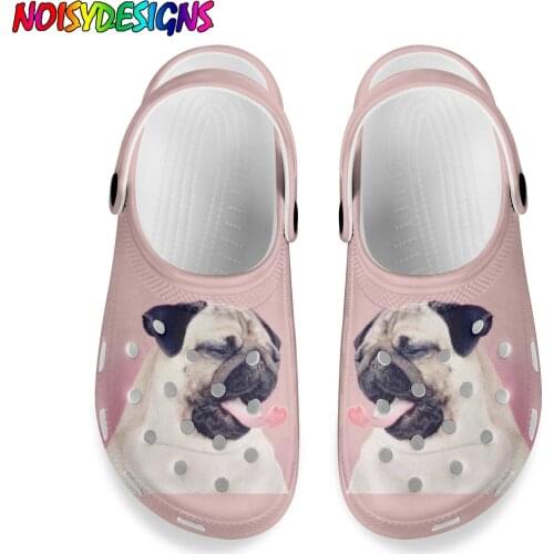 NOISYDESIGNS Sandals Hole Shoes Beach Sandals Home Slippers Pug Dogs Print Pink Blue Summer Men Women Clogs Casual Garden Shoes