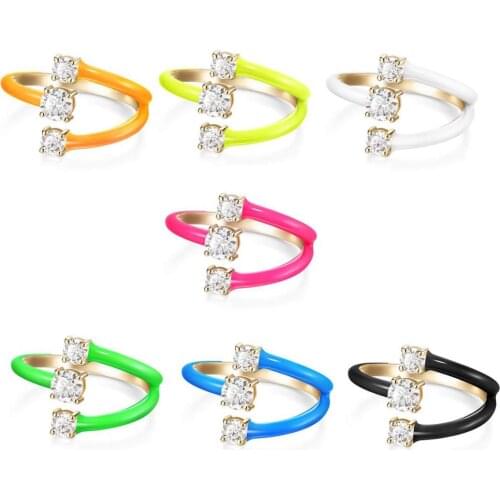 Rainbow Fashion Women Jewelry Candy Neon Enamel Colorful Finger Ring For Women Open Adjust Size