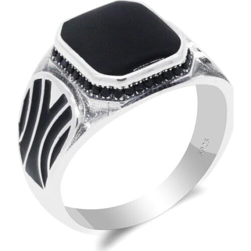 925 Sterling Silver Ring For Women Vintage Finger Ring Black Enamel Ring For Women Men Thai Silver Fashion Jewelry Size 6-12