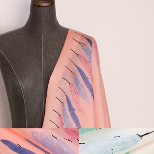 142CM Wide 14MM Print Orange Green Stiff Silk Organza Fabric for Summer Spring Jacket Dress Skirt E1407