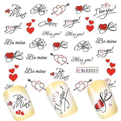 1 Sheet Heart Love You Letter Water Transfer Nail Art Sticker Decor DIY Manicure