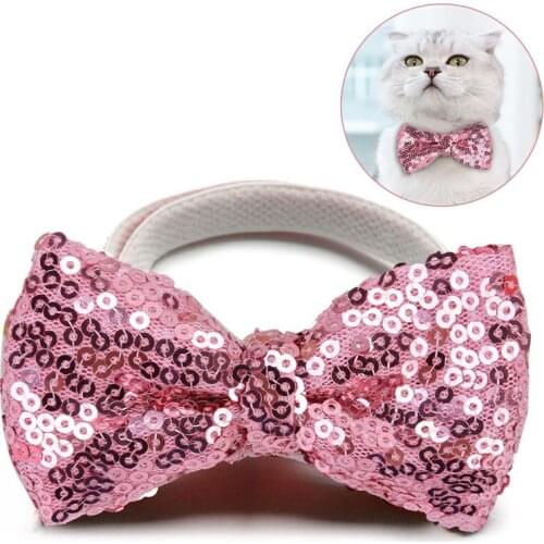 1 Pcs Pet Cat Bow Tie Collar Creative Fashionable Bow-Knot Cat Collar With Elastic Sequin Decor Kitten Bow Tie For Party Events
